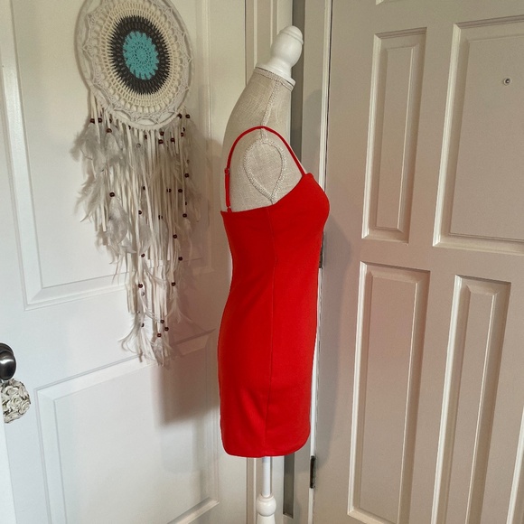Forever 21 Neon Red-Orange Bodycon Cami Slip Mini Dress with Adjustable Straps - Picture 5 of 11